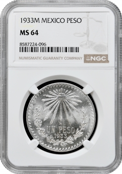 Мексика 1 песо 1933 р. Mo, NGC MS64, "Мексиканські Сполучені Штати (1905 - 1969)"
