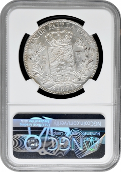 Бельгія 5 франків 1874, NGC MS62, "Король Леопольд II (1865 - 1909)"