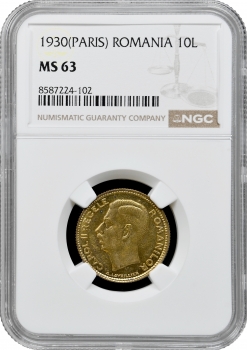 Румунія 10 леїв 1930 (PARIS), NGC MS63, "Король Кароль II (1930 - 1940)"