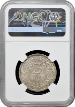 Німеччина 3 рейхсмарки 1931 р. J, NGC MS63, "Веймарська республіка (1924 - 1938)" Pop 3/2
