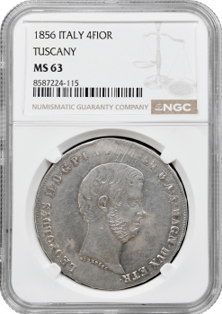 Тоскана 4 флорина 1856, NGC MS63, "Великий герцог Леопольд II (1824 - 1859)"