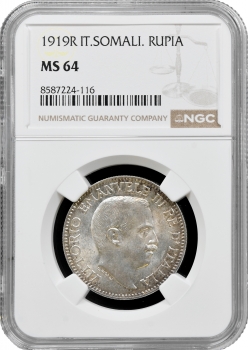 Італійське Сомалі 1 рупія 1919 р. R, NGC MS64, "Король Віктор Еммануїл III (1900 - 1946)"
