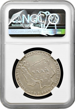 Німеччина - Третій рейх срібна медаль 1935 р., NGC MS63, "Воз'єднання Саара"