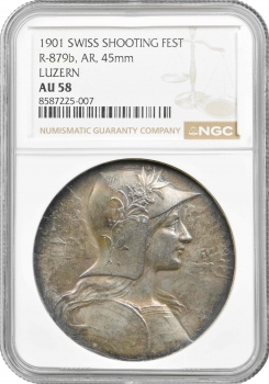 Швейцарія срібна медаль 1901 р., NGC AU58, "Люцернський стрілецький фестиваль"