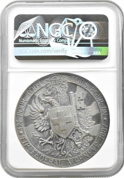Швейцарія срібна медаль 1887 р., NGC UNC Det., "Женівський стрілецький фестиваль"