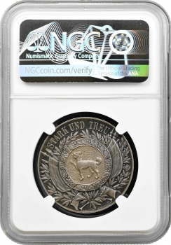 Швейцарія срібна медаль 1897 р., NGC MS64, "Фестиваль стрільби у Санкт-Галлені, Ліхтенштайг"