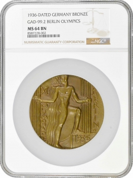Німеччина – Третій Рейх бронзова медаль 1936 р., NGC MS64 BN, "Олімпіада в Берліні" Top Pop