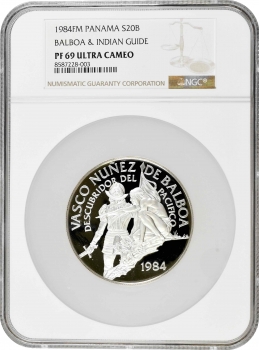 Панама 20 бальбоа 1984 FM, NGC PF69 UC, "Васко Нуньєс де Бальбоа"