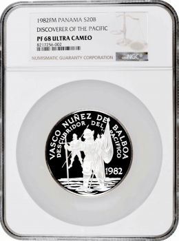 Панама 20 бальбоа 1982 FM, NGC PF68 UC, "Васко Нуньєс де Бальбоа"