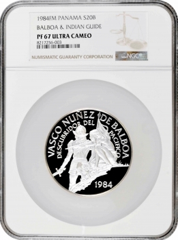 Панама 20 бальбоа 1984 FM, NGC PF67 UC, "Васко Нуньєс де Бальбоа"
