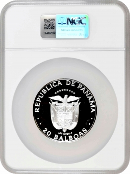 Панама 20 бальбоа 1985 FM, NGC PF69 UC, "Бальбоа, першовідкривач Тихого океану"