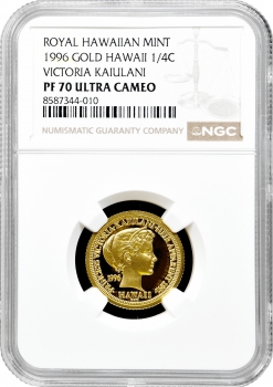 Гавайський монетний двір 1/4 крони 1996 р., NGC PF70 UC, "Вікторія Кайулані" 1/4 унції золото