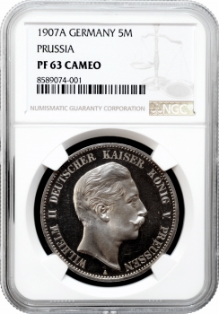 Пруссія 5 марок 1907 A, NGC PF63 CAM, "Король Вільгельм II (1888 - 1918)"