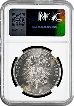 Пруссія 5 марок 1888 A, NGC MS63, "Король Вільгельм II (1888 - 1918)"