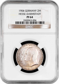 Гессен-Дармштадт 2 марки 1904 р., NGC PF64, "400 років від дня народження Філіпа I Великодушного"