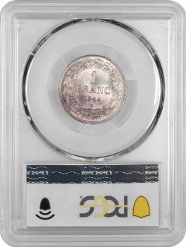 Бельгія 1 франк 1844 р., PCGS MS63, "Король Леопольд I (1832 - 1865)" Top Pop 2/0