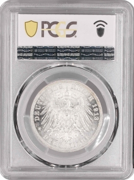 Любек 3 марки 1913 р., PCGS MS65, "Вільний місто Любек (1871 - 1918)"