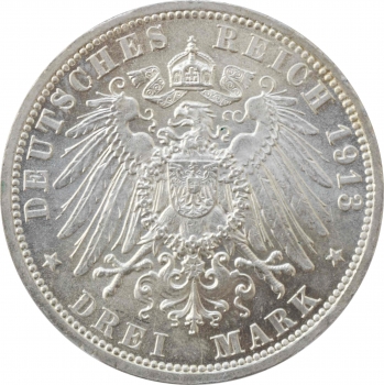 Любек 3 марки 1913 р., PCGS MS65, "Вільний місто Любек (1871 - 1918)"