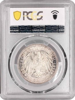 Мекленбург-Шверин 3 марки 1915 г. А, PCGS MS65, "100 лет Великому Герцогству Мекленбург-Шверин"