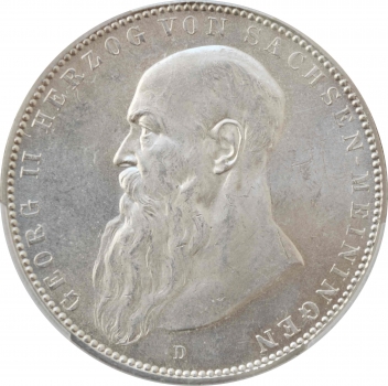 Саксен-Мейнинген 5 марок 1908 г. D, NGC MS64, "Герцог Георг II (1866 - 1914)"