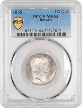 Баварія 1/2 гульдена 1865, PCGS MS64, "Король Людвіг II (1865 - 1886)" Pop 2/1