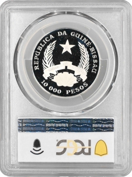 Гвінея-Бісау 10.000 песо 1993 р., PCGS PR67 DCAM, "Доісторичні тварини - Стегозавр"