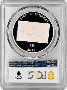 Камбоджа 20 рієлів 1993 р., PCGS PR69 DCAM, "Доісторичні тварини - Індрикотерії" Top Pop