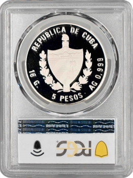 Куба 5 песо 1994 р., PCGS PR70 DCAM, "Доісторичні тварини - Трицератопс" Top Pop 1/0