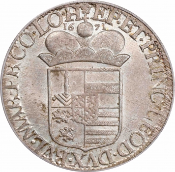 Бельгия (Льеж) 1 патагон 1671 г., PCGS MS63, "Максимилиан Генрих (1650 - 1688)" Top Pop 1/0