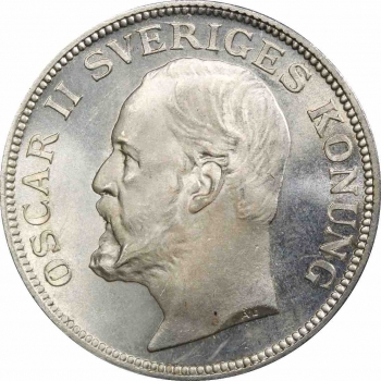 Швеция 1 крона 1907 г. EB, PCGS MS65, "Король Оскар II (1873 - 1907)"