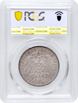 Ангальт-Дессау 3 марки 1914 г. A, PCGS MS63, "25 лет свадьбе Фридриха II и Марии Баденской"