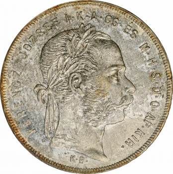 Угорщина 1 форинт 1877 KB, PCGS MS64, "Імператор Франц Йосип (1848 - 1916)" Top Pop 1/0
