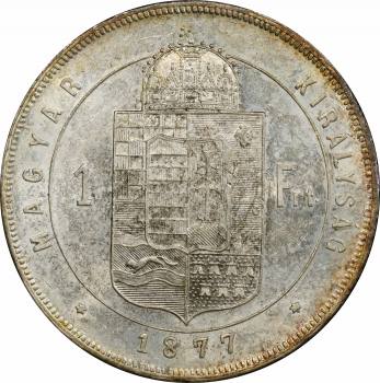 Угорщина 1 форинт 1877 KB, PCGS MS64, "Імператор Франц Йосип (1848 - 1916)" Top Pop 1/0