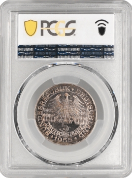 Німеччина - ФРН 5 марок 1955 р. G, PCGS MS65, "300 років від дня народження Людвіга фон Бадена"