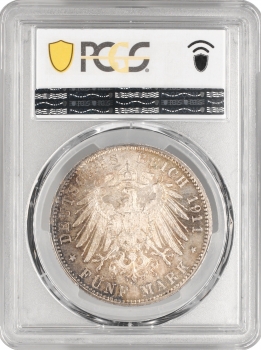 Баварія 5 марок 1911 р. D, PCGS MS64, "90 років від дня народження Луітпольда Баварського"