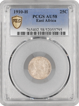 Британська Східна Африка 25 центів 1910 р. H, PCGS AU58, "Король Едуард VII (1902 - 1910)"