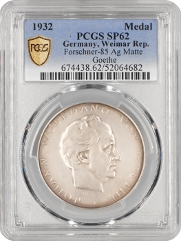 Веймарська Республіка Медаль 1932 р., PCGS SP62, "Іоганн Вольфганг фон Гете"