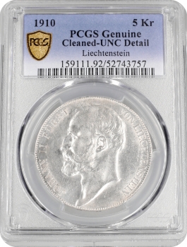 Ліхтенштейн 5 крон 1910, PCGS UNC Det., "Князь Йоганн II (1858 - 1929)"