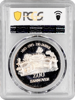 Німеччина срібна медаль 1975 р., PCGS MS65, "110-та річниця. Ганноверський зоопарк - Ведмідь"