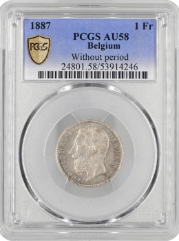 Бельгія 1 франк 1887 Flemish, PCGS AU58, "Король Леопольд II (1865 - 1909)"