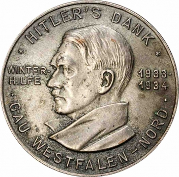 Германия - Третий рейх медаль 1933 г., PCGS AU58, "Hitler's Dank: Winterhilfe"