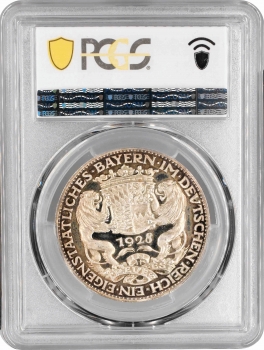 Веймарская Республика Медаль 1928 г., PCGS SP66, "Patrona Bavariae" KARL GOETZ Top Pop