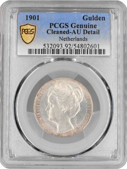 Нидерланды 1 гульден 1901 г., PCGS AU Det., "Королева Вильгельмина (1890 - 1948)"