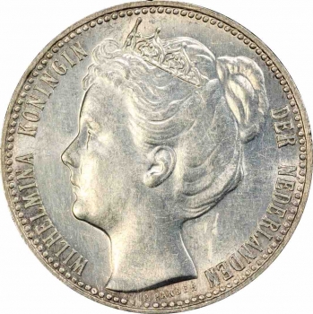 Нидерланды 1 гульден 1901 г., PCGS AU Det., "Королева Вильгельмина (1890 - 1948)"