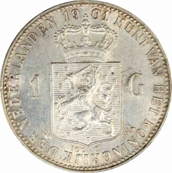 Нидерланды 1 гульден 1901 г., PCGS AU Det., "Королева Вильгельмина (1890 - 1948)"