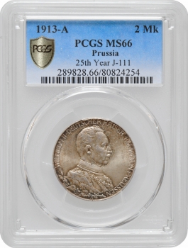 Пруссія 2 марки 1913 р. A, PCGS MS66, "25 років правлінню Вільгельма II"