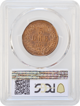 Швеция 5 эре 1872 г., PCGS MS64 RB, "Король Карл XV (1859 - 1872)"