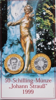 Австрия 50 шиллингов 1999 г., BU, '100 лет со дня смерти Иоганна Штрауса'