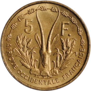 Французская Западная Африка 5 франков 1956 г., BU, 'Колония Франции (1944-1958)'