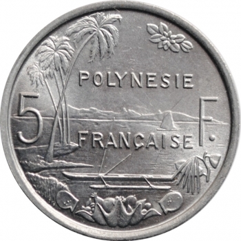 Французская Полинезия 5 франков 1965 г., UNC, 'Заморское сообщество Франции (1965-2015)' 1 YR. TYPE